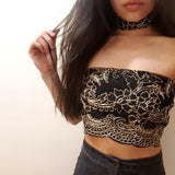 Tayla ananacatering black gold lace strapless bandeau crop top + choker  - ananacatering - ananacateringLithuania - Handmade luxury dragon satin chinese unique womens clothing lace mesh prom dress festival crop top sequin bodychain dolls kill depop shopify silkfred chelsea pearl li bralet lili pearl