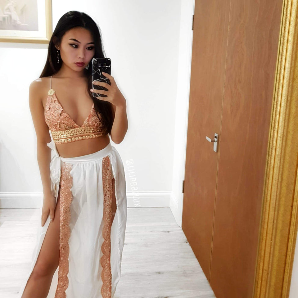 Candy ananacatering triangle bra 2 piece co ord set  - ananacatering - ananacateringLithuania - Handmade luxury dragon satin chinese unique womens clothing lace mesh prom dress festival crop top sequin bodychain dolls kill depop shopify silkfred chelsea pearl li bralet lili pearl