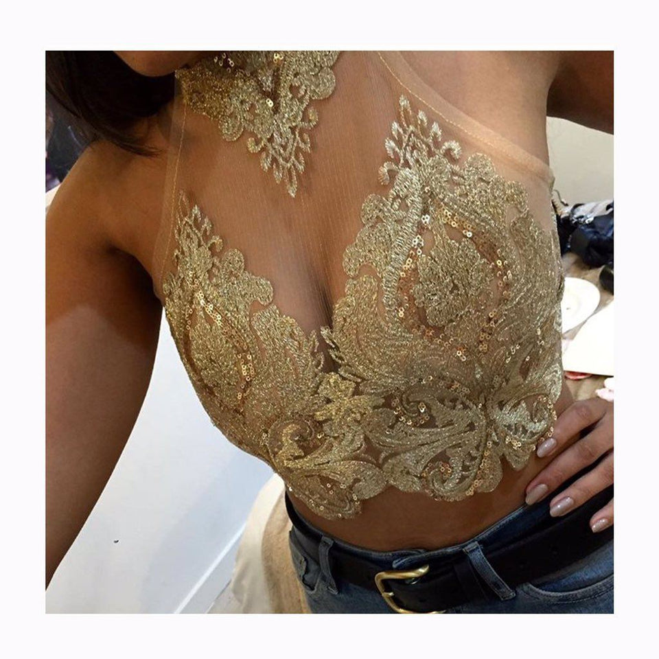 Bronzette ananacatering handmade lace bralet  - ananacatering - ananacateringLithuania - Handmade luxury dragon satin chinese unique womens clothing lace mesh prom dress festival crop top sequin bodychain dolls kill depop shopify silkfred chelsea pearl li bralet lili pearl