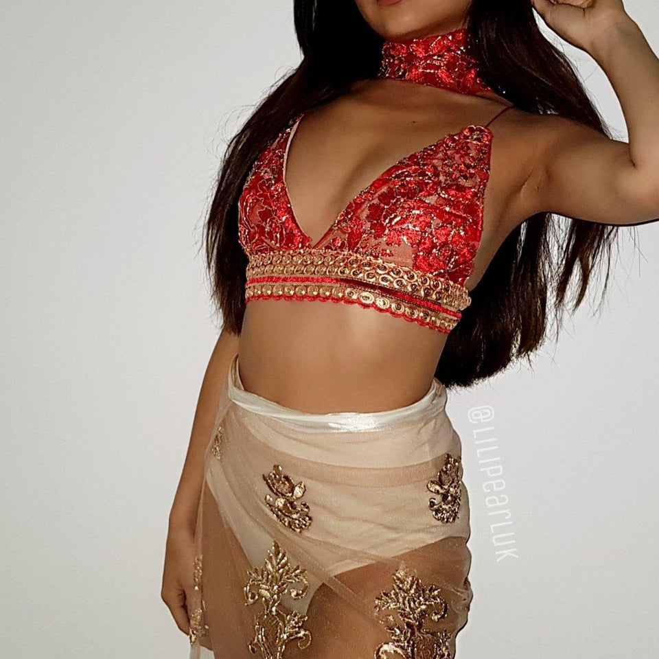 Mia Red ananacatering handmade triangle lace bralet  - ananacatering - ananacateringLithuania - Handmade luxury dragon satin chinese unique womens clothing lace mesh prom dress festival crop top sequin bodychain dolls kill depop shopify silkfred chelsea pearl li bralet lili pearl