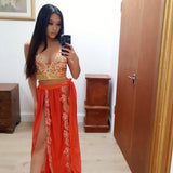 Jasmine Orange Double Leg split ananacatering chiffon wrap maxi skirt  - ananacatering - ananacateringLithuania - Handmade luxury dragon satin chinese unique womens clothing lace mesh prom dress festival crop top sequin bodychain dolls kill depop shopify silkfred chelsea pearl li bralet lili pearl