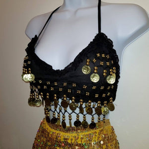 Berlin Chain Black &amp; Gold coin ananacatering crop top  - ananacatering - ananacateringLithuania - Handmade luxury dragon satin chinese unique womens clothing lace mesh prom dress festival crop top sequin bodychain dolls kill depop shopify silkfred chelsea pearl li bralet lili pearl
