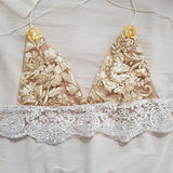 Clara Gold ananacatering handmade triangle lace bralet  - ananacatering - ananacateringLithuania - Handmade luxury dragon satin chinese unique womens clothing lace mesh prom dress festival crop top sequin bodychain dolls kill depop shopify silkfred chelsea pearl li bralet lili pearl