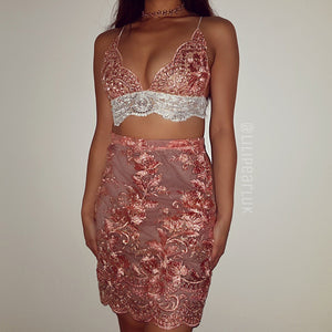 Pink &amp; white ananacatering Bra &amp; Skirt co ord 2 piece set  - ananacatering - ananacateringLithuania - Handmade luxury dragon satin chinese unique womens clothing lace mesh prom dress festival crop top sequin bodychain dolls kill depop shopify silkfred chelsea pearl li bralet lili pearl