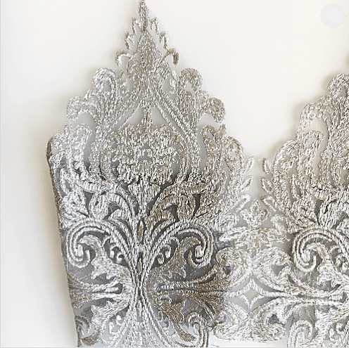 Chantelle Silver ananacatering handmade lace bralet  - ananacatering - ananacateringLithuania - Handmade luxury dragon satin chinese unique womens clothing lace mesh prom dress festival crop top sequin bodychain dolls kill depop shopify silkfred chelsea pearl li bralet lili pearl