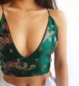 Emerald Dragon ananacatering handmade triangle bralet  - ananacatering - ananacateringLithuania - Handmade luxury dragon satin chinese unique womens clothing lace mesh prom dress festival crop top sequin bodychain dolls kill depop shopify silkfred chelsea pearl li bralet lili pearl