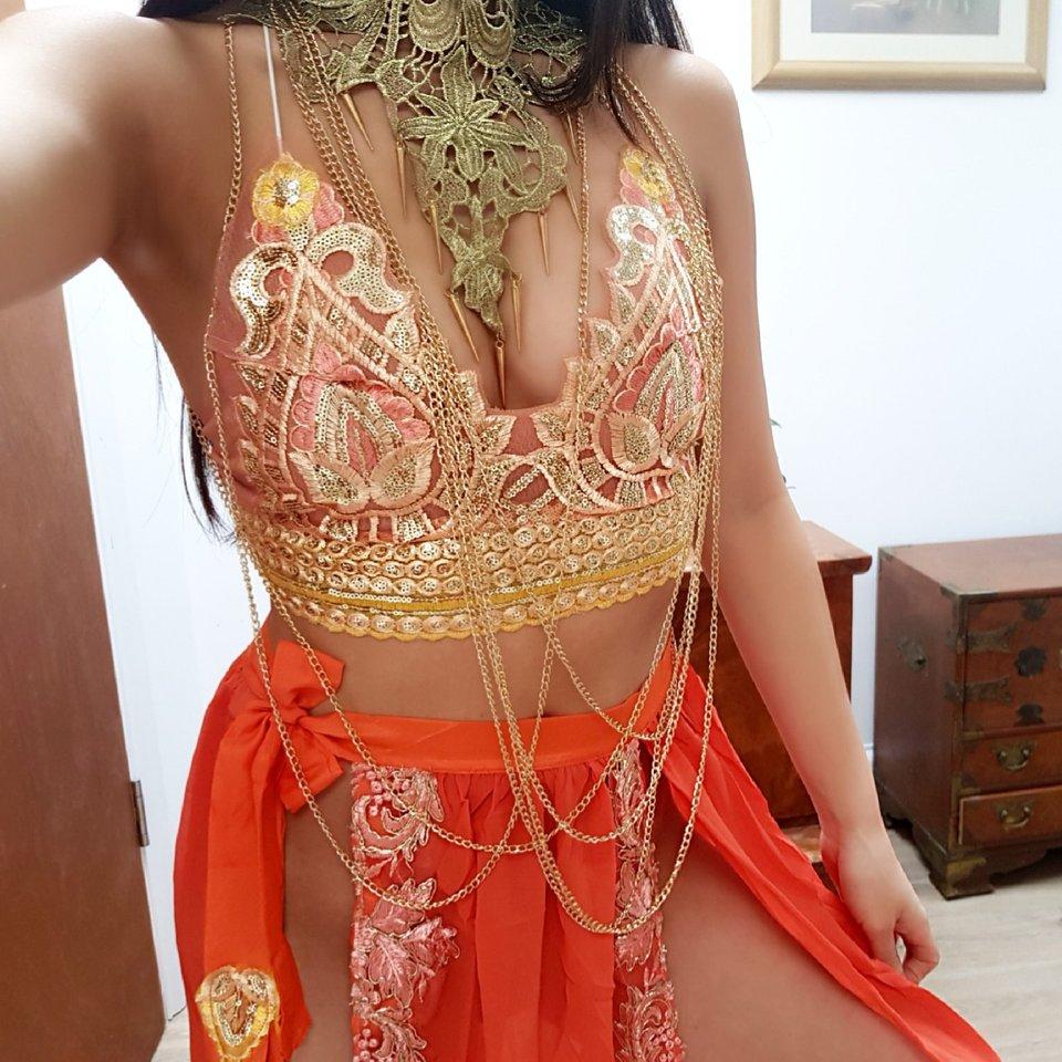 Jasmine orange ananacatering halloween costume triangle bra 3 piece co ord set  - ananacatering - ananacateringLithuania - Handmade luxury dragon satin chinese unique womens clothing lace mesh prom dress festival crop top sequin bodychain dolls kill depop shopify silkfred chelsea pearl li bralet lili pearl