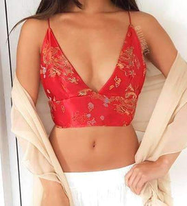 Red Dragon ananacatering handmade triangle bralet  - ananacatering - ananacateringLithuania - Handmade luxury dragon satin chinese unique womens clothing lace mesh prom dress festival crop top sequin bodychain dolls kill depop shopify silkfred chelsea pearl li bralet lili pearl