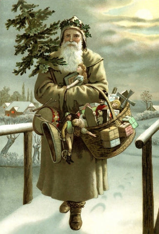 St. Nicholas walking through the snow during Christmas