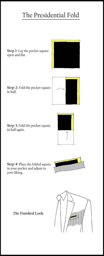 Diagram of how to fold a presidential fold for a pocket square