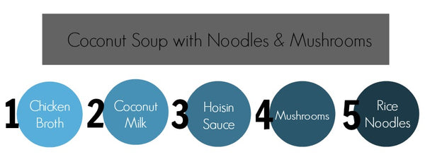 coconut, soup, mushroom, noodles,