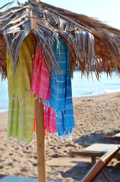 Sorbet Hammam towels on the beach in Turkey