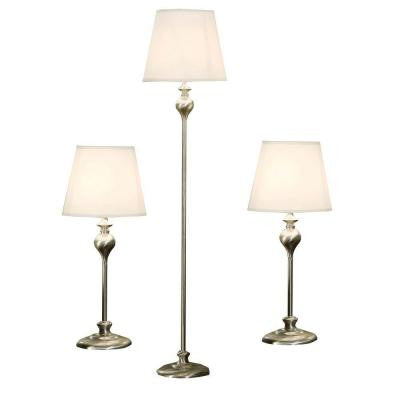 60 in. Brushed Steel 3 Piece Floor and Table Lamp Set