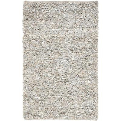 Leather Shag White 6 ft. x 9 ft. Area Rug