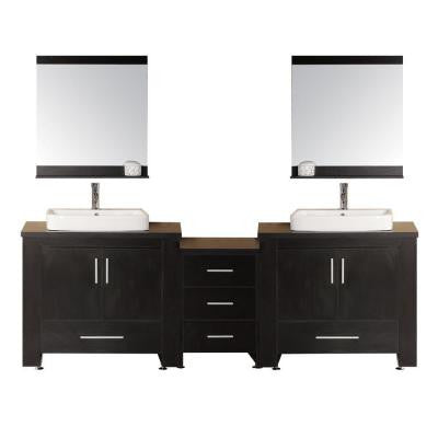 Washington 96 in. W x 22 in. D Vanity in Espresso with Water Resistant Vanity Top and Mirror in Black