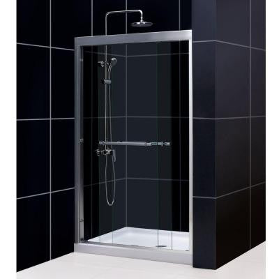 Duet 48 in. x 72 in. Framed Bypass Sliding Shower Door in Brushed Nickel with 48 in. x 36 in. D Base