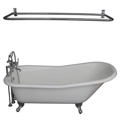 5.6 ft. Cast Iron Ball and Claw Feet Slipper Tub in White with Polished Chrome Accessories