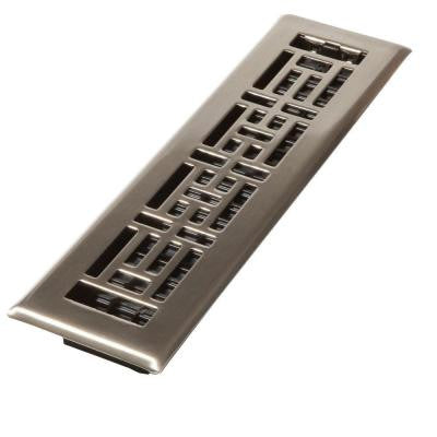 2 in. x 12 in. Steel Brushed Nickel Oriental Design Floor Register