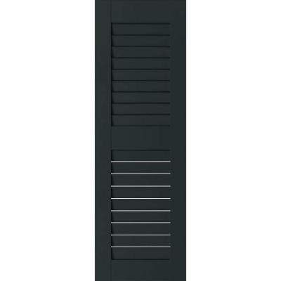 12 in. x 79 in. Exterior Real Wood Sapele Mahogany Louvered Shutters Pair Dark Green