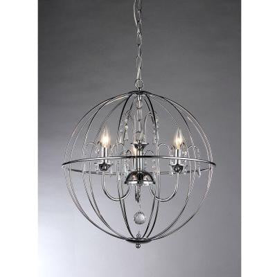 Crystal Cage 3-Light Silver Hanging Chandelier