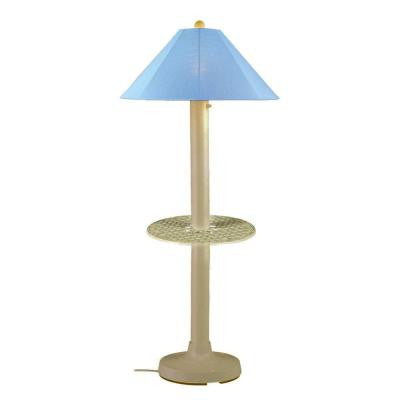 Catalina 63.5 in. Bisque Outdoor Floor Lamp with Tray Table and Sky Blue Shade
