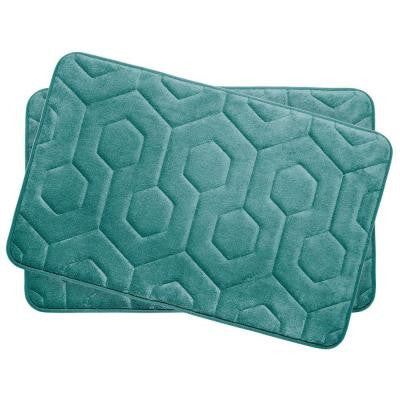 Hexagon Linen 17 in. x 24 in. Memory Foam Bath Mat Set (2-Piece)