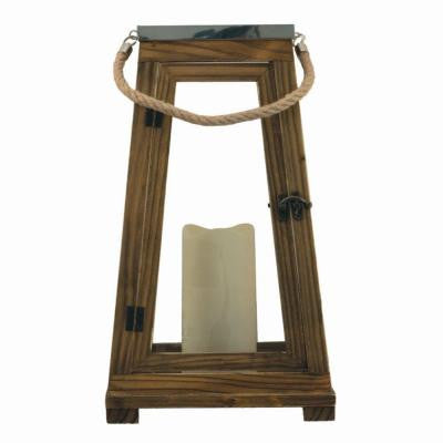 Newport 15 in. Natural Wood Lantern with Stainless Steel Top