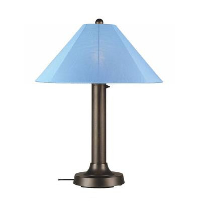 Catalina 34 in. Outdoor Bronze Table Lamp with Sky Blue Shade