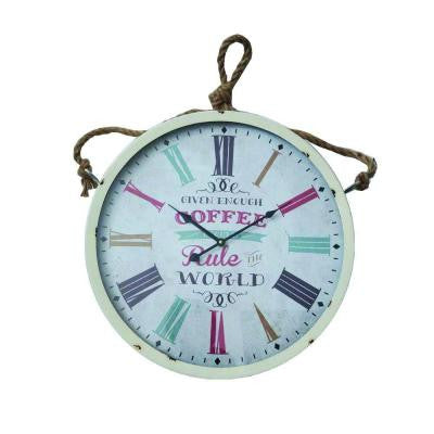 33 in. x 20.5 in. Circular MDF Wall Clock with Rope in White Frame
