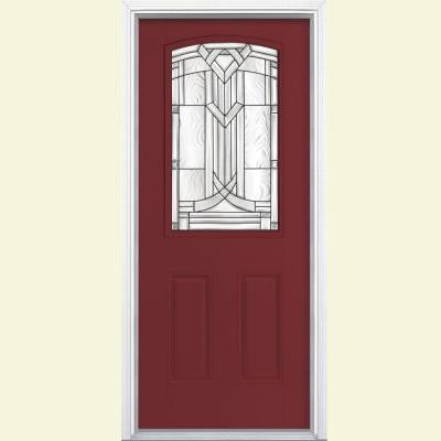 36 in. x 80 in. Chatham Camber Top Half Lite Painted Smooth Fiberglass Prehung Front Door with Brickmold