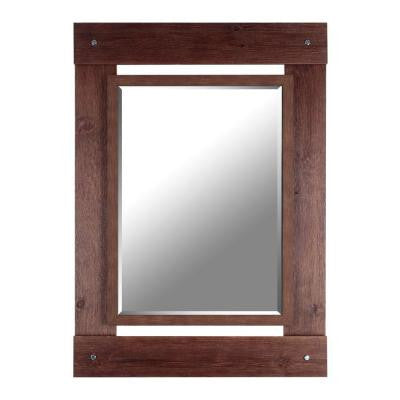 43 in. H x 30 in. W Brown Wash Real Wood Beveled Mirror