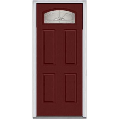32 in. x 80 in. Master Nouveau Decorative Glass Segmented 1/4 Lite 4-Panel Painted Majestic Steel Prehung Front Door