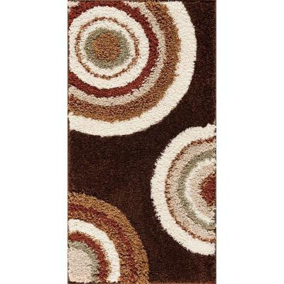 Circlets Chocolate 20 in. x 36 in. Shag Scatter Rug