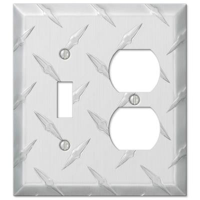 Garage Diamond Cut 1 Toggle 1 Duplex Wall Plate - Chrome
