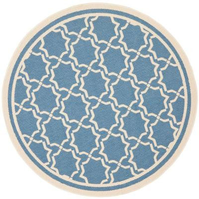 Courtyard Blue/Beige 7 ft. 10 in. x 7 ft. 10 in. Round Indoor/Outdoor Area Rug