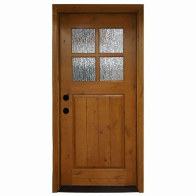 36 in. x 80 in. Cottage 4 Lite Rain Stained Knotty Alder Wood Prehung Front Door