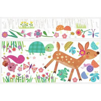 5 in. x 19 in. Woodland Baby Animal Log Peel and Stick Wall Decal (27-Piece)