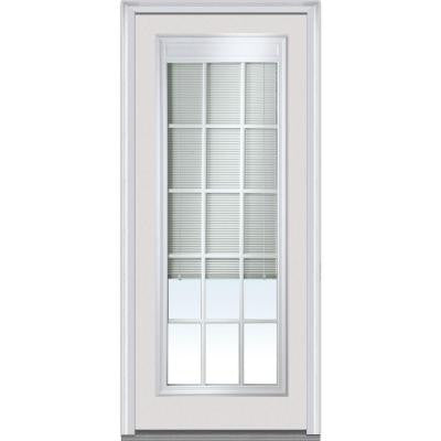 36 in. x 80 in. Internal Mini Blinds with Muntins Clear Glass 15 Lite Primed White Majestic Steel Prehung Front Door