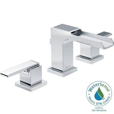 Ara 8 in. Widespread 2-Handle High-Arc Bathroom Faucet with Channel Spout in Chrome