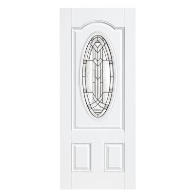 36 in. x 80 in. Chatham Three Quarter Oval Lite Primed Steel Prehung Front Door with No Brickmold