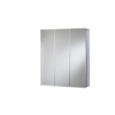 24 in. x 26 in. Recessed or Surface Mount Tri-View Beveled Mirrored Medicine Cabinet in Aluminum