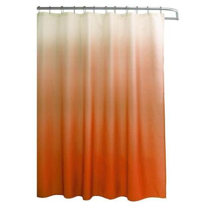 Ombre Waffle Weave 70 in. W x 72 in. L Shower Curtain with Metal Roller Rings in Orange