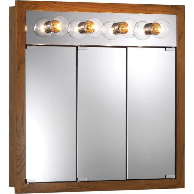 Granville 30 in. W x 30 in. H x 4.75 in. D Surface-Mount Medicine Cabinet in Honey Oak with 4 Bulb Light