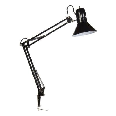 32 in. Black Swing Arm Desk Lamp with Durable Clamp
