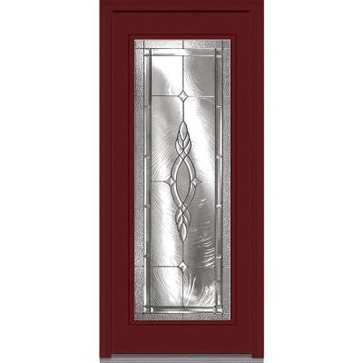 36 in. x 80 in. Brentwood Decorative Glass Painted Full Lite Fiberglass Smooth Prehung Front Door