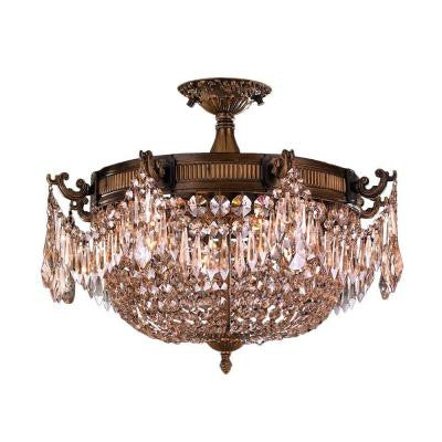 Winchester Collection 3-Light Antique Bronze and Golden Teak Crystal Semi-Flush Mount Light