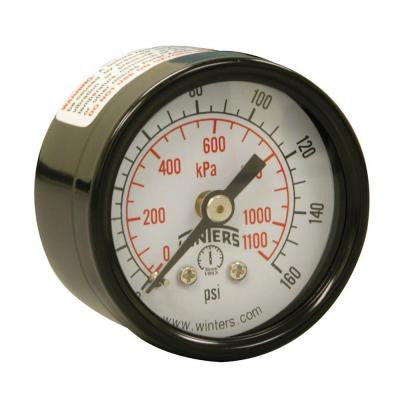 PEM Series 1.5 in. Black Steel Case Brass Internals Pressure Gauge with 1/8 in. NPT CBM and Range of 0-160 psi/kPa