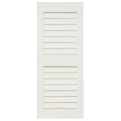 Plantation 14 in. x 35 in. Solid Wood Louvered Shutters Pair Primed