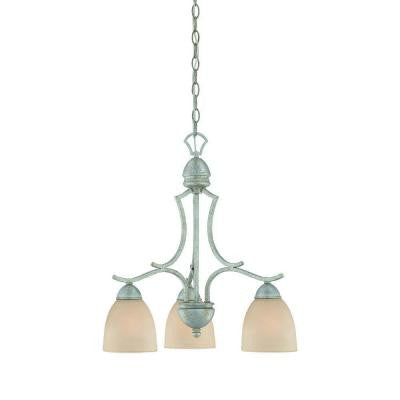 Triton 3-Light Moonlight Silver Chandelier with Tea Stained Glass Shade
