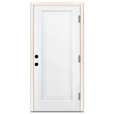 36 in. x 80 in. Premium 1-Panel Primed White Steel Prehung Front Door with 36 in. Left-Hand Outswing and 6 in. Wall